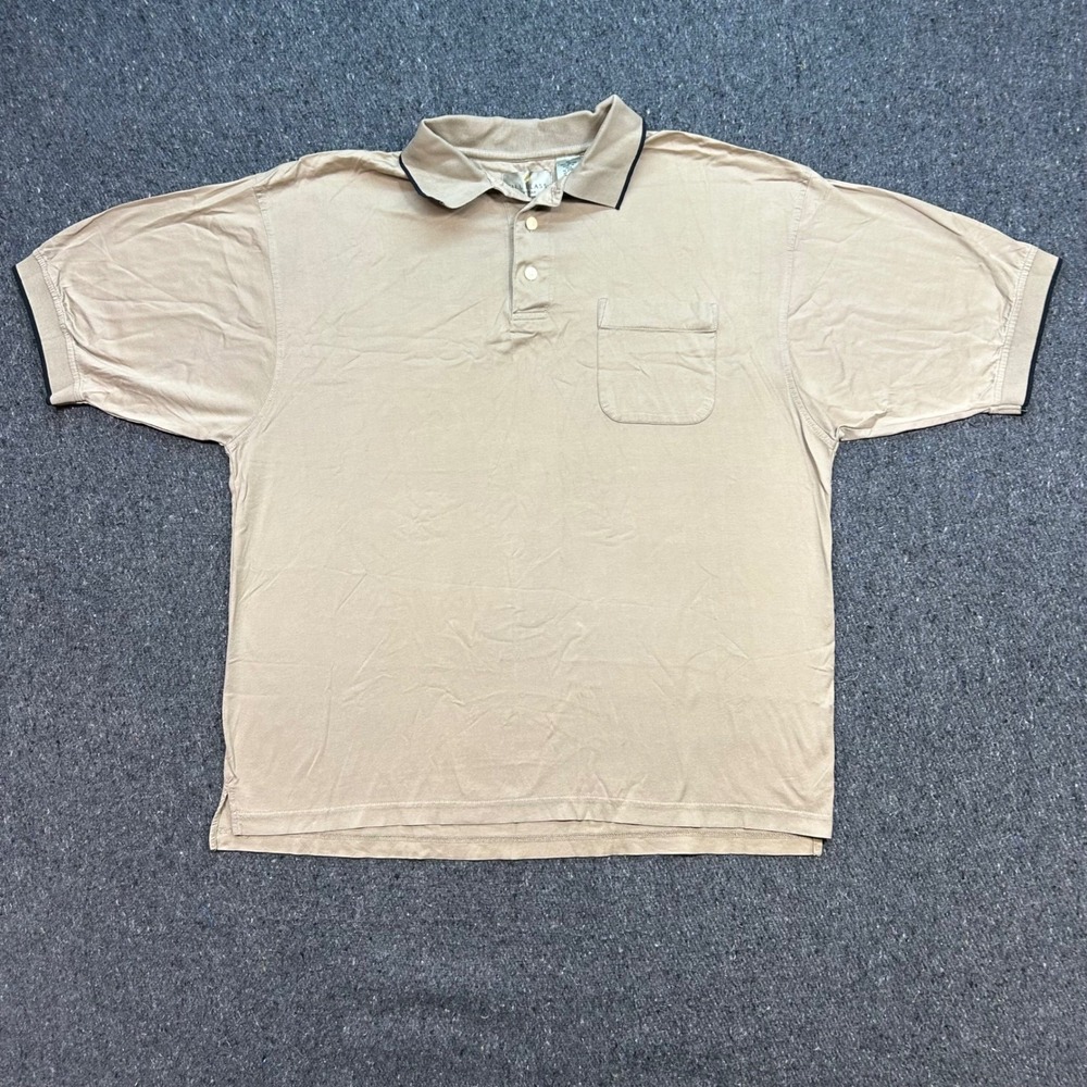 Bill Blass Polo Shirt Sz XL Mens Tan Khaki Retro Casual Pocket Contrast Trim
